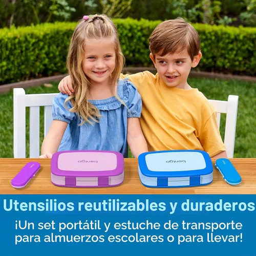 Vista 7 de Bentgo® Lonchera Chill para niños (verde/azul marino) con utensilios de plástico reutilizables para niños (azul)