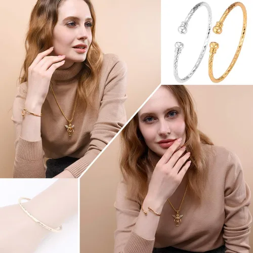 Vista 2 de U7 delicado brazalete de puño simple de platino bañado en oro real de 18K, joyería moderna.