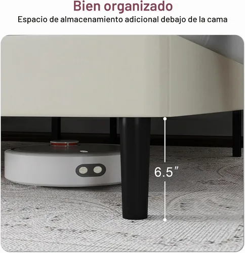 Vista 6 de Marco de cama tamaño completo con cabecero – Elegante marco de cama plataforma tapizado con canales verticales acolchados de servicio pesado