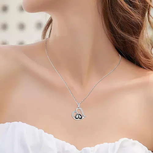 Vista 4 de lotus & leaf Penguin Necklace Sterling Silver HeartMoon Pendant Necklace Penguin Gifts for Women Girls