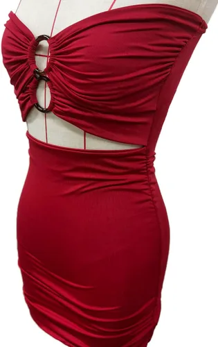 Vista 7 de JMSHIHUA Vestido sexy para mujer con hombros descubiertos, corte en tubo, fruncido, con junta tórica, mini vestido de club