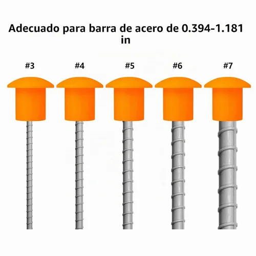 Vista 2 de Tapas de extremo de barra de refuerzo de hongos, tapas de seguridad de plástico para estacas de concreto #3-#7, 3/8-1 pulgada, naranja, 50