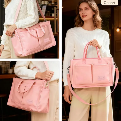 Vista 2 de Bolso de lona para mujer con bolsillos, bolso cruzado para portátil de trabajo, bolso de hombro para todo lo demás, bolso de lona para todos