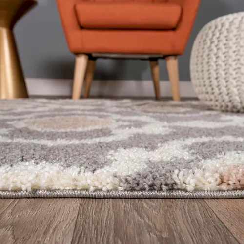 Vista 3 de Alfombra de área peluda para interior, cómoda, estilo entretejido marroquí, Polipropileno, Gris/Crema