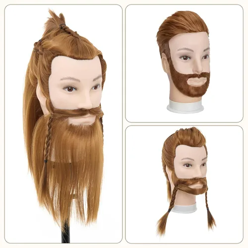 Vista 3 de Cabeza de maniquí masculino con cabello, cabeza de maniquí de peluquero de 10 pulgadas, cabeza de maniquí de peluquería de cosmetología para Marrón