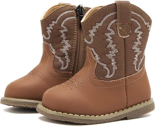 Vista 21 de BMCiTYBM Botas de bebé vaqueras para niño y niña, botas vaqueras occidentales para bebé, botas de vaquero para bebé con punta redonda, botas