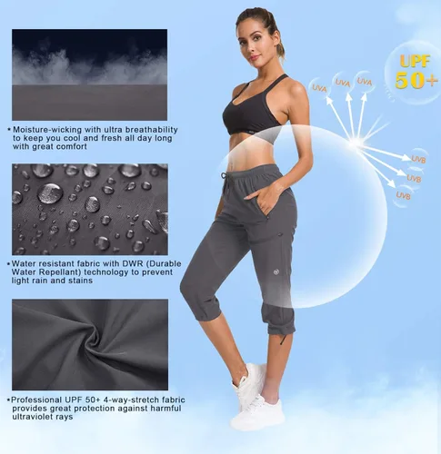 Vista 3 de ChinFun Pantalones capri de senderismo para mujer de secado rápido resistentes al agua UPF 50