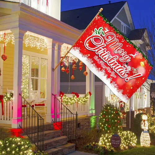 Vista 4 de NASIAN Banderas de Navidad de 3 x 5 para exteriores, banderas de Feliz Navidad de doble cara para exteriores, bandera de Feliz Año Nuevo, decoración