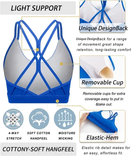 Vista 4 de RUNNING GIRL Sujetador deportivo con tiras para mujer, sexy, espalda cruzada, soporte ligero, brasier de yoga con copas extraíbles