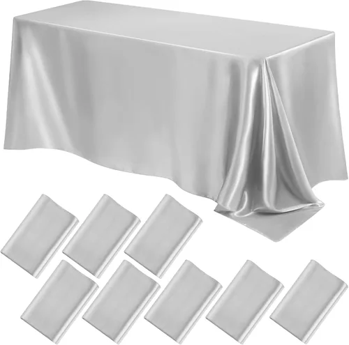 Vista 11 de Lounsweer - 8 manteles de satén para mesa, 102 x 58 pulgadas, mantel rectangular de seda suave para mesa, ideal para fiestas rectangulares, cenas