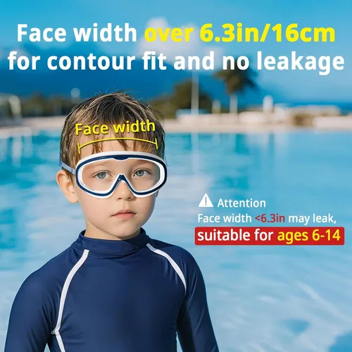 Vista 2 de Pixel Panda 2 Pack Kids Swim Goggles with Fabric Strap for 6-14, Anti-Fog Anti-UV No Hair Pulling Wide View Swimming Goggles
