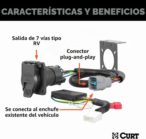 Vista 2 de CURT 56366 Arnés de cableado de remolque de 7 pines con hoja de RV personalizado para el lado del vehículo, se adapta a Honda Pilot, Ridgeline