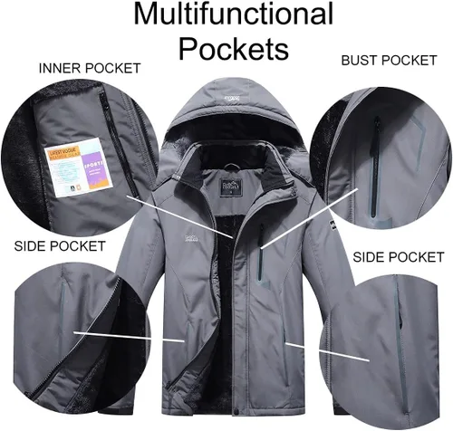 Vista 6 de Pooluly - Chaqueta impermeable de invierno, esquí, snowboard, para hombre, con capucha, rompevientos.