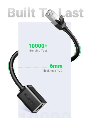 Vista 6 de UGREEN Cable de extensión Ethernet Cat6, extensor de cable LAN Cat 6 RJ45, cable de conexión de red macho a hembra, conector para módem de router