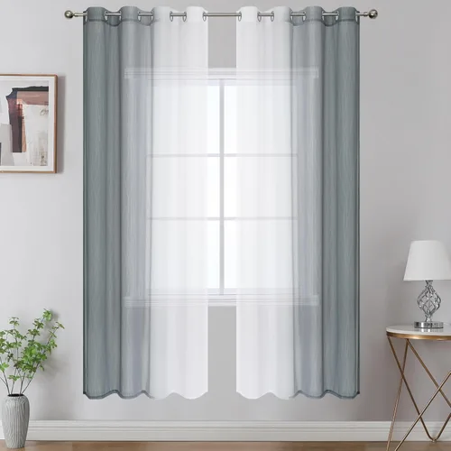 Vista 33 de Cortinas transparentes de color azul marino y negro para sala de estar, 52