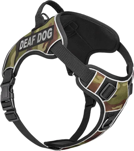 Vista 11 de Dogline Quest - Arnés para perro sordo sin tirones con parches reflectantes extraíbles y reflectantes, suave y cómodo, chaleco para perro con Negro