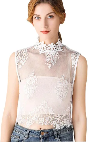 Vista 6 de YEKEYI Camisa de encaje floral falso cuello falso cuello falso media camisa cuello desmontable