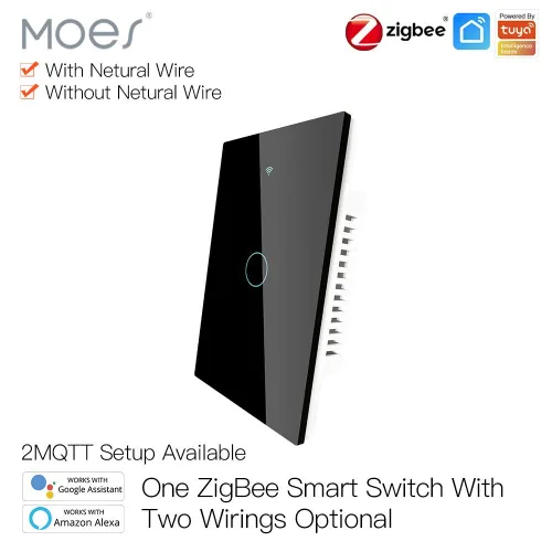 Vista 8 de MOES ZigBee - Interruptor de luz de pared táctil inteligente, requiere Tuya ZigBee Hub, sin cable neutro/cableado N+L, sin condensador, Smart Life