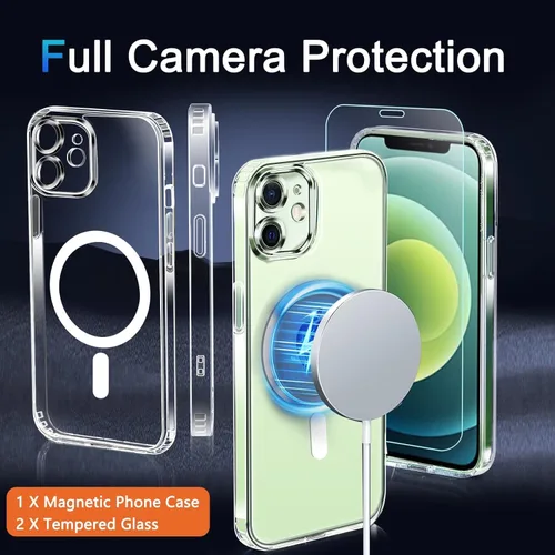 Vista 2 de TZGZT Protección de cámara para iPhone 12 de vidrio templado, [Accesorios] Cubierta protectora magnética con 2X protector de pantalla, para mujeres