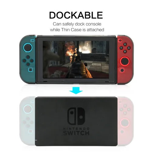 Vista 2 de Dockable Protective Case Kit for Nintendo Switch, Crystal Clear Protector for Nintendo Switch with a Tempered Glass Screen Protector and 6 Joy Stick