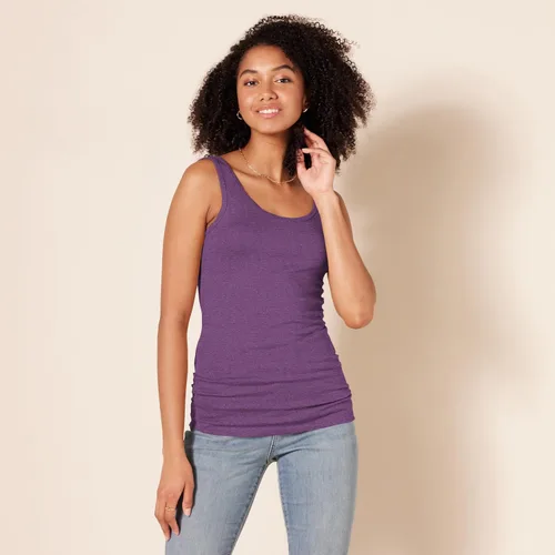 Vista 2 de Amazon Essentials - Camiseta sin mangas de corte entallado para mujer Carbón jaspeado/morado oscuro