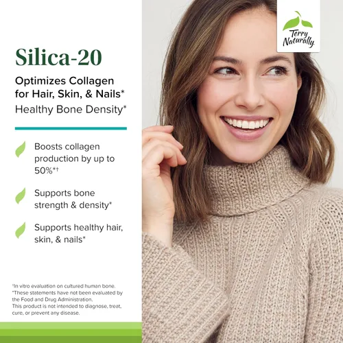 Vista 3 de Terry Naturally Silica-20 - 90 tabletas - Apoya la densidad saludable del cabello, la piel, las uñas y los huesos - Vegano, sin OMG - 45 porciones