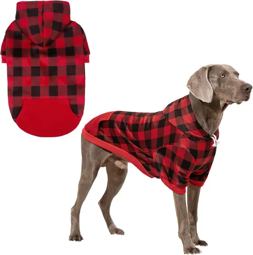 Vista 22 de KOOLTAIL Sudadera a cuadros con capucha, con gorro y bolsillo, para perros pequeños, medianos y grandes y gatos, abrigo suave y cálido para invierno