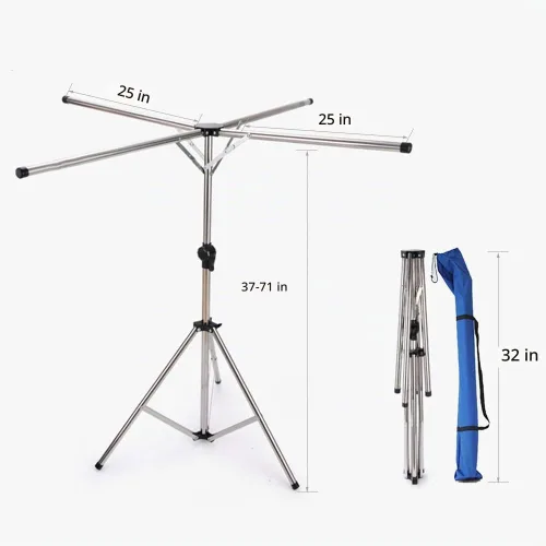 Vista 4 de Perchero plegable portátil que ahorra espacio, estante de secado de ropa de acero inoxidable de alta capacidad con 4 ramas