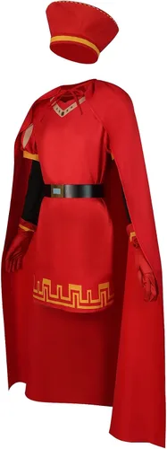 Vista 4 de Disfraz de anime Lord Farquaad Cosplay Farquaad, sombrero rojo, bata, uniforme de caballero, disfraz de Halloween para adultos y niños