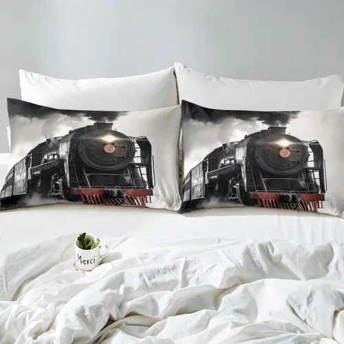 Vista 6 de Erosebridal Juego de sábanas de tren de vapor, tamaño individual, 3D, retro, para vehículos de vías de ferrocarril, sábana bajera ajustable vintage