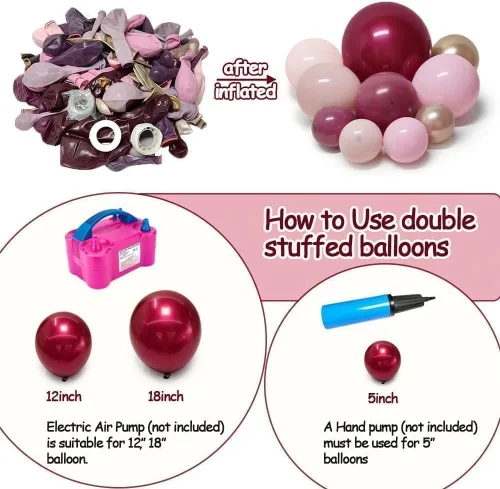 Vista 4 de Guirnalda de globos rosa burdeos doble relleno pastel rosa claro globo dorado Kit de arco de globos de látex color ciruela malva, granate