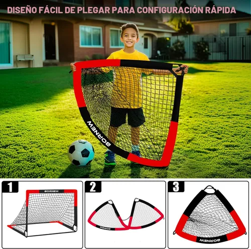 Vista 4 de BORNEW Paquete de 2 porterías de fútbol – Porterías de fútbol para patio trasero e interior para niños, 6 x 4 / 4 x 3 pies, juego de redes de fútbol