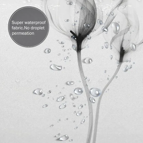 Vista 4 de YLATY2596 - Cortina de ducha de flores abstractas para baño, juego de cortina de ducha bohemia floral en blanco y negro, tela transparente, moderna