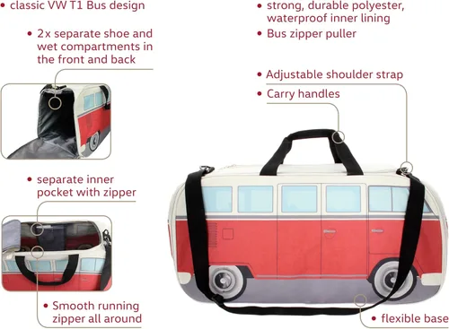 Vista 2 de BRISA VW Collection - Volkswagen Samba Bus T1 Camper Van Sport, gimnasio, bolsa de viaje, bolsa de lona con compartimento para zapatos y artículos