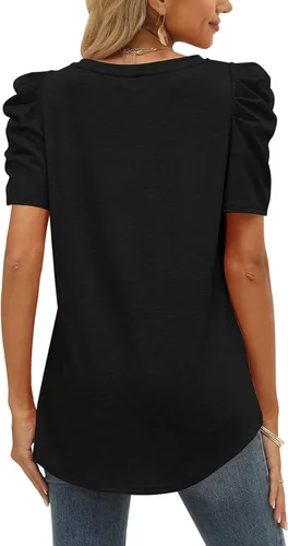 Vista 2 de Puff Sleeve Tops for Women,Womens V Neck Puff Sleeve Blouse,Womens Summer Shirt,Womens Tops Summer Puff Sleeve Tshirts