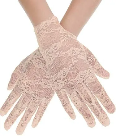 Vista 2 de SATINIOR Guantes de encaje para mujer, para boda, fiesta de té, guantes cortos de encaje de cortesía para cenas, fiestas de cosplay, noche