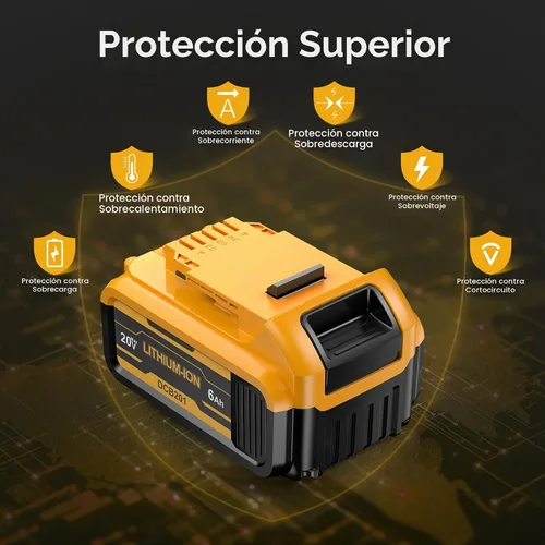 Vista 6 de Paquete de 2 baterías de repuesto de 6.0Ah para Dewalt 20 V Max, repuesto para batería Dewalt DCB200 DCB201 con estación de carga LED