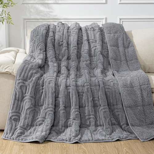 Vista 43 de Cottonblue Manta con peso de jacquard de 15 libras para adultos, tamaño individual, manta de forro polar sherpa ultrasuave para relajarse y dormir