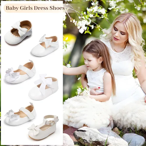 Vista 2 de Oamico Zapatos planos Mary Jane para bebés y niñas, suela de goma antideslizante con Bownot para primeros pasos, zapatos de vestir de boda