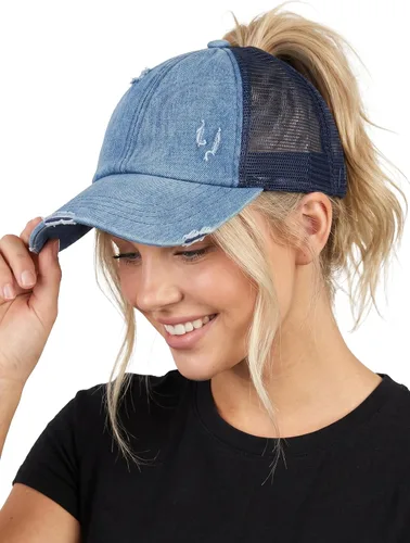 Vista 53 de Funky Junque - Sombrero de cola de caballo para mujer, gorra de béisbol con ajuste ajustable y cola de caballo alta cruzada para uso diario Paquete
