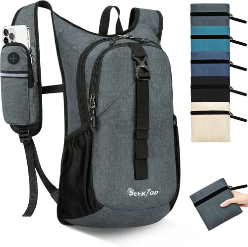 Vista 11 de Seektop - Mochila pequeña de 15L para senderismo para mujeres y hombres, mochila ligera y plegable para senderismo con bolsillo para teléfono