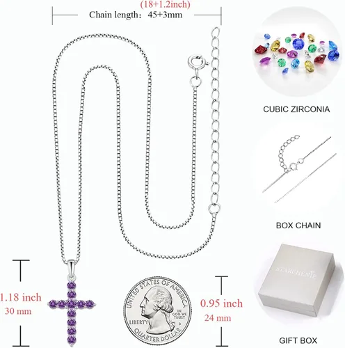 Vista 6 de STARCHENIE Collar de cruz de plata de ley con colgante de crucifijo con piedras preciosas para mujer