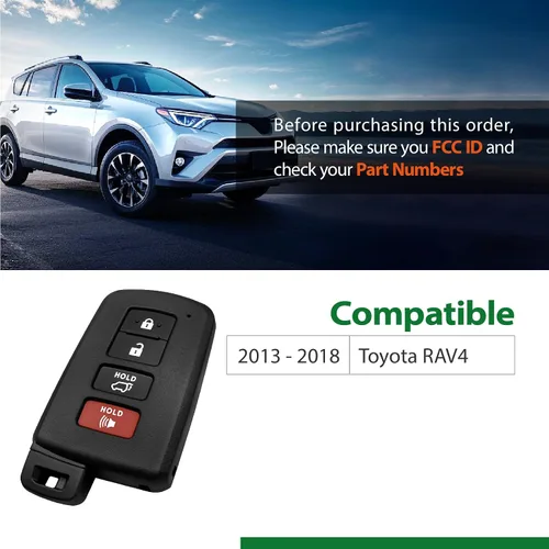 Vista 5 de Repuesto para Toyota RAV4 GNE 281451-0020 2016 2017 2018 Smart Proximity Toyota RAV4 GNE 281451-0020 Llavero HYQ14FBA 314.3MHz 4 botones