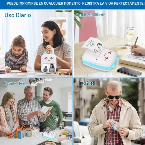 Vista 2 de Impresora portátil, mini impresora térmica inalámbrica Bluetooth de bolsillo con 6 rollos de papel de impresión para teléfono inteligente Android
