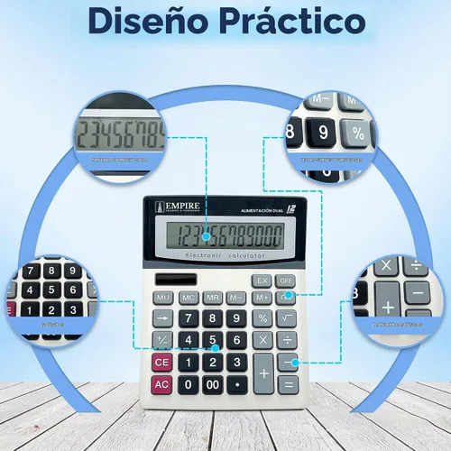 Vista 3 de Empire - Calculadora de escritorio con botones de teclas grandes, pantalla grande de 12 dígitos en ángulo de ojo, funciona con energía solar