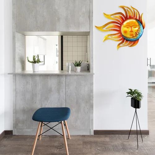 Vista 4 de Decoración de pared de metal para jardín, decoración de valla de jardín al aire libre, arte de pared de sol y luna, arte de pared colgante Lndoor