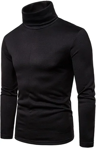 Vista 2 de Muscularfit Camiseta para hombre 2023 de manga larga con cuello alto, suéter térmico sólido térmico ajustado básico