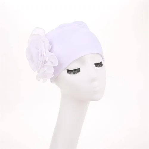 Vista 4 de YYAOJHAO Sombreros de turbante de quimioterapia para mujer, gorro elástico con flores, rejilla de color sólido para cubrir el cabello del cáncer