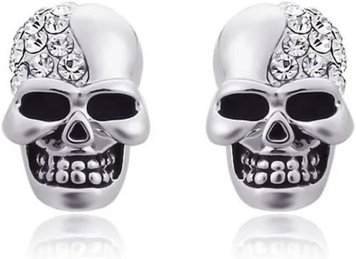 Vista 7 de Blingsoul Pendientes de calavera de terror de Mare Night - Antes de Navidad Skellington Crystal Pavé Rhinestone Stud Earrings Joyas de Halloween