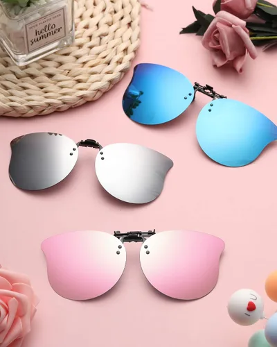 Vista 7 de 3 pares de lentes de sol polarizados con clip de ojo de gato, lentes de sol abatibles, lentes de sol ligeros con clip de metal sin montura para mujer